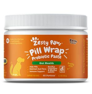 zesty paws pill wrap probiotic paste for dogs - immune & digestive system support - bacon flavor - with de111 bacillus subtilis - pockets any pill, tablet & capsule for your dog - 60 portions…