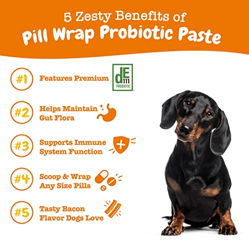 Zesty Paws Pill Wrap Probiotic Paste for Dogs - Immune & Digestive System Support - Bacon Flavor - with DE111 Bacillus subtilis - Pockets Any Pill, Tablet & Capsule for Your Dog - 60 Portions…