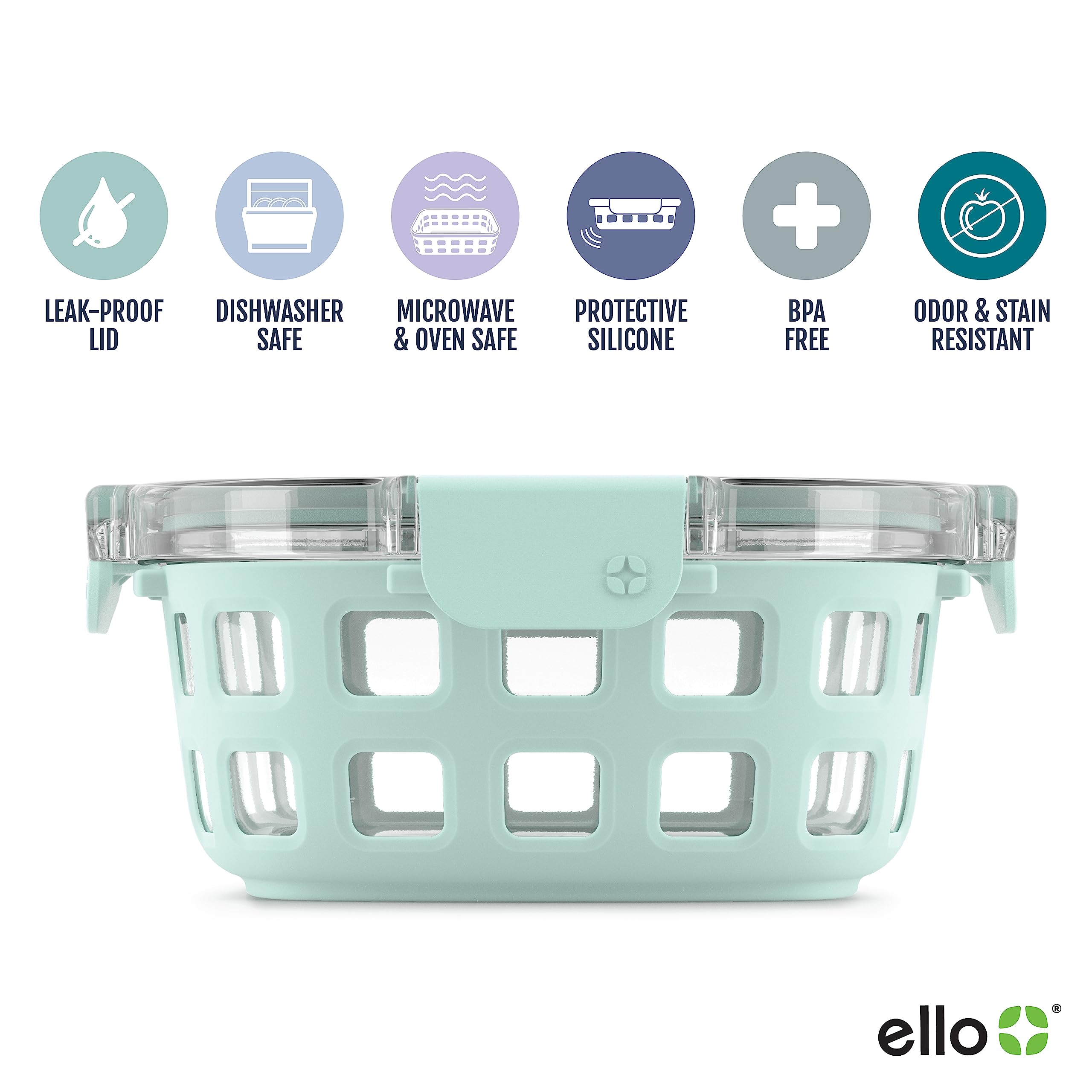 Ello Duraglass Mixed Meal Prep Set 10Pc, 5 Pack Set- Glass Food Storage Container with Silicone Sleeve and Airtight BPA-Free Plastic Lids, Dishwasher, Microwave, and Freezer Safe, Melon
