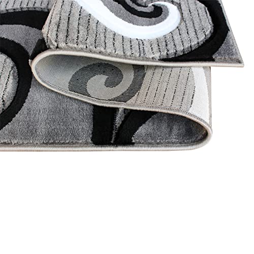 Flash Furniture Athos Collection Abstract Area Rug - Sculpted High-Low Pile Gray Olefin Rug - 3' x 16' Area Rug - Jute Backing - Entryway, Living Room, Bedroom