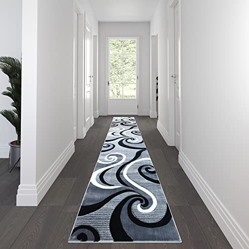 Flash Furniture Athos Collection Abstract Area Rug - Sculpted High-Low Pile Gray Olefin Rug - 3' x 16' Area Rug - Jute Backing - Entryway, Living Room, Bedroom