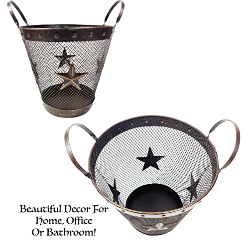 Urbalabs Rustic Lone Star Metal Bathroom Trash Can Office Western Waste Basket Country Wastebasket Office Wire Garbage Can Cowboy Gun Decor Bathroom Decor Cowboy Decor for Bathroom (Large)