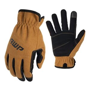 awp duck canvas utility work gloves for men and women, abrasion resistant, large,brown