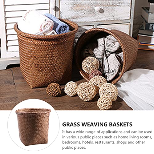 TOYANDONA Office Wastebasket 1pcs Woven Waste Basket, Round Wicker Waste Paper Bin Rubbish Basket for Bedroom Bathroom Offices or Home, S Waste Basket