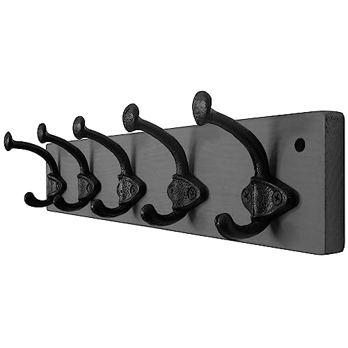 WEBI Rustic Coat Rack Wall Mount Grey,5 Cast Iron Hooks,Coat Hooks Wall Mounted,Heavy Duty Antique Vintage Hooks for Hanging Coats,Jacket,Clothes