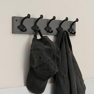 WEBI Rustic Coat Rack Wall Mount Grey,5 Cast Iron Hooks,Coat Hooks Wall Mounted,Heavy Duty Antique Vintage Hooks for Hanging Coats,Jacket,Clothes