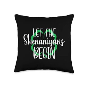 st. patrick's day let the shenanigans begin throw pillow, 16x16, multicolor
