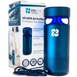 KIKI PURE M1 UV & 3 Stage H13 HEPA Air Purifier. Sleek Aluminum Design, Ultra Quiet & Portable, 6.7in tall, 10 oz. Ideal for Travel, In-Car, or the Office.