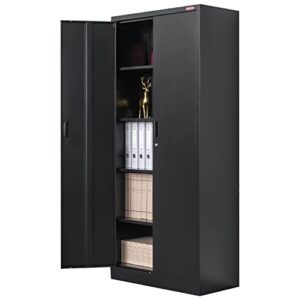 besfur metal storage cabinet, 72" h x 36" w x 18" d garage storage cabinet, adjustable shelves and locking doors for office, school, garage - black