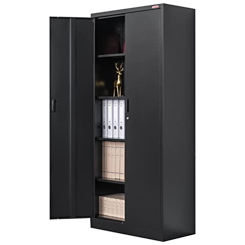 BESFUR Metal Storage Cabinet, 72" H x 36" W x 18" D Garage Storage Cabinet, Adjustable Shelves and Locking Doors for Office, School, Garage - Black