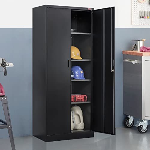 BESFUR Metal Storage Cabinet, 72" H x 36" W x 18" D Garage Storage Cabinet, Adjustable Shelves and Locking Doors for Office, School, Garage - Black