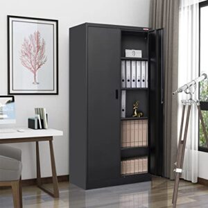 BESFUR Metal Storage Cabinet, 72" H x 36" W x 18" D Garage Storage Cabinet, Adjustable Shelves and Locking Doors for Office, School, Garage - Black