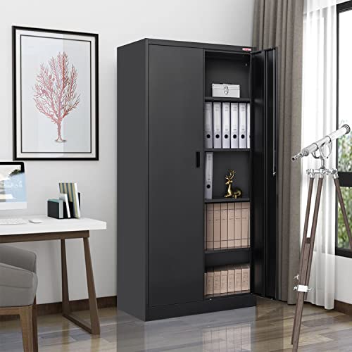 BESFUR Metal Storage Cabinet, 72" H x 36" W x 18" D Garage Storage Cabinet, Adjustable Shelves and Locking Doors for Office, School, Garage - Black