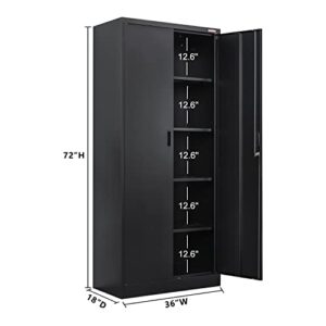 BESFUR Metal Storage Cabinet, 72" H x 36" W x 18" D Garage Storage Cabinet, Adjustable Shelves and Locking Doors for Office, School, Garage - Black