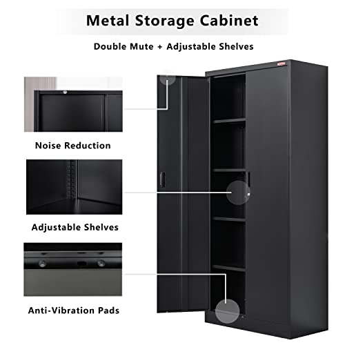 BESFUR Metal Storage Cabinet, 72" H x 36" W x 18" D Garage Storage Cabinet, Adjustable Shelves and Locking Doors for Office, School, Garage - Black