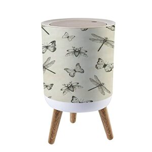small trash can with lid seamless with dragonflys cockchafer and butterflies dragonfly garbage bin round waste bin press cover dog proof wastebasket for kitchen bathroom living room 1.8 gallon