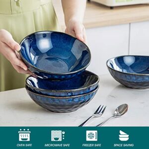 vancasso Starry 24oz Cereal bowls, Set of 4 Porcelain Pasta Bowls Lead-free Soup Bowls, Blue Bowl for Kitchen, Ceramic Bowls for Cereal Soup Oatmeal Salad, Dishwasher & Microwave Safe
