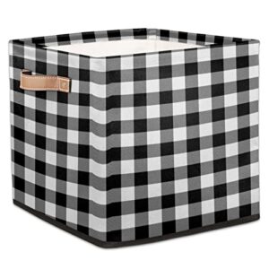 black buffalo plaid check storage basket bins for organizing pantry/shelves/office/girls room, plaid pattern storage cube box with handles collapsible toys organizer 13x13