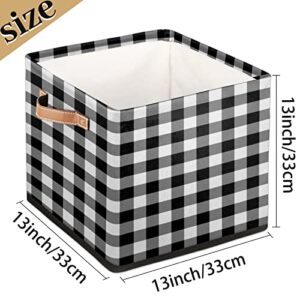 Black Buffalo Plaid Check Storage Basket Bins for Organizing Pantry/Shelves/Office/Girls Room, Plaid Pattern Storage Cube Box with Handles Collapsible Toys Organizer 13x13