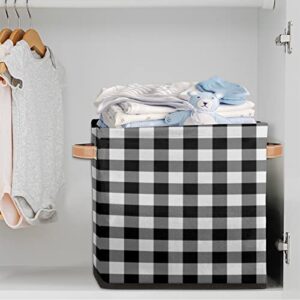 Black Buffalo Plaid Check Storage Basket Bins for Organizing Pantry/Shelves/Office/Girls Room, Plaid Pattern Storage Cube Box with Handles Collapsible Toys Organizer 13x13