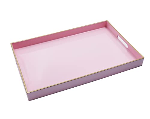 Decorative Tray, Marbling Plastic Tray with Handles, Rectangular Vanity Tray and Serving Tray for Bathroom, Kitchen, Ottoman and Coffee Table (Rectangle, Pink)