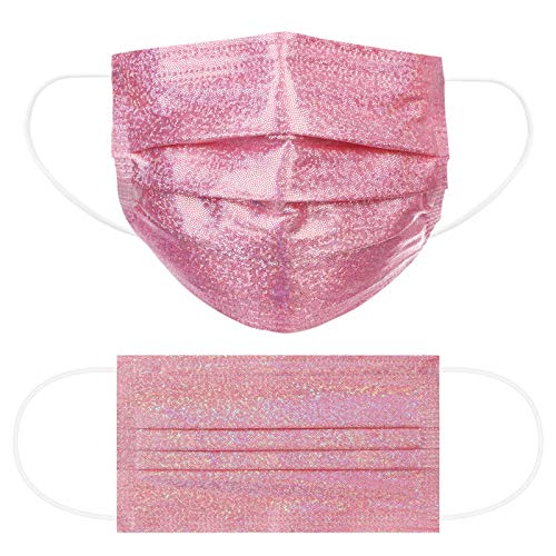 Glitter Disposable Face_Masks for Women,Pretty Sparkly Bronzing for Holiday Party Wedding-Pink White Gold Rainbow 50Pcs (50pc-Pink)