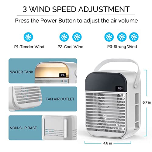 TOCOOL Portable Air Conditioner Fan, Mini Evaporative Cooler, Personal Air Conditioner Small Air Cooler Quiet Desk Fan Humidifier Misting Fan for Small Room Bedroom Home Office, White, ‎AF1