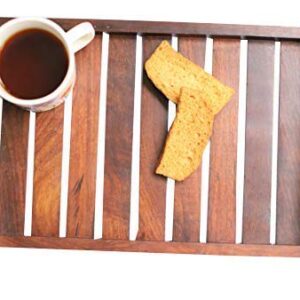 Wood Serving Trays for Dining Table, Wooden Serving Trays with Handles, Rustic Nesting Trays, Breakfast Tray, Coffee Table, Party Tray, Rectangular, Brown Wooden Tray, Table Decor.