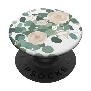eucalyptus and roses white popsockets standard popgrip