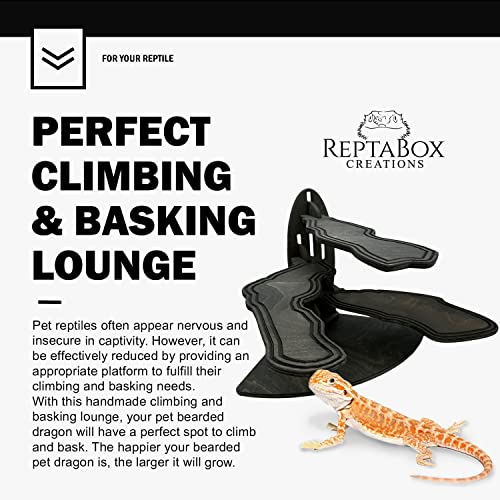 Reptabox Creations Wiggly Bearded Dragon Climbing & Basking Perch| Ideal Crested Gecko, Leopard Gecko Tank Accessory | Bearded Dragon Platform with Adjustable Wooden Planks for Reptile Keepers