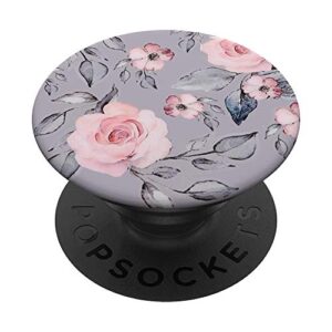 pink purple flowers purple floral and gray leaves pattern popsockets swappable popgrip