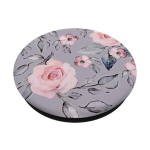 Pink Purple Flowers Purple Floral and Gray Leaves Pattern PopSockets Swappable PopGrip