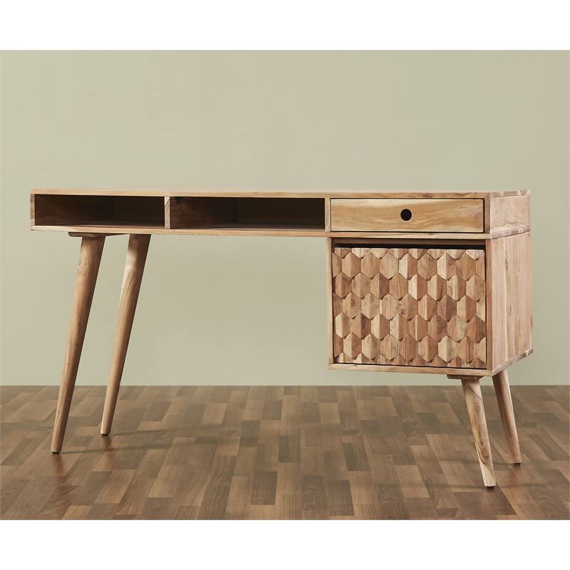 Mod-Arte Modern Wood Honeycomb Office Desk with Storage in Natural