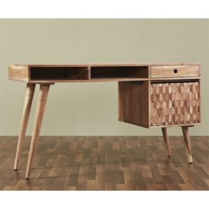 Mod-Arte Modern Wood Honeycomb Office Desk with Storage in Natural