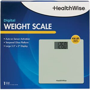 HealthWise Digital Weight Scale | 438 lbs / 199 kg Capacity | Tempered Glass Auto-On | Quick, Accurate Body Weight Measurements | Measurement Modes: LBS, KG or ST