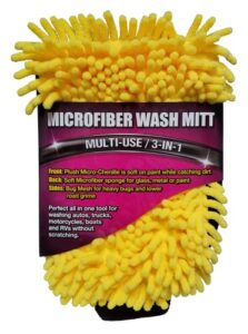 wizards microfiber chenille wash mitt - premium absorbent 3 in 1 wash mitt for car wash kit - gentle on all paint and surfaces - microfiber cleaning cloth for car cleaning supplies - 11 x 7 x 1 inches