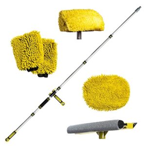 docapole car cleaning kit with 6 foot extension pole: detailing and wash kit includes soft brush, squeegee, mitt (2x), microfiber cleaning head and 4-piece long handle