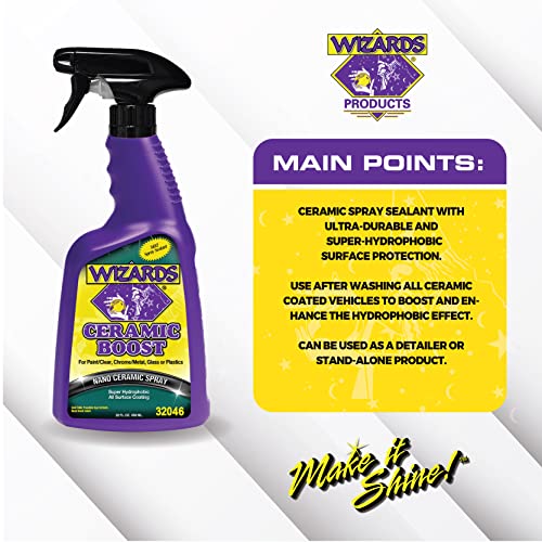 Wizards Ceramic Boost - Comprehensive SiO2-Based Ceramic Coating For Vehicle Detailing Supplies - Ceramic Coating For Cars - Easy to Use Car Care Tool - Ceramic Paint Protective Spray - 22 oz