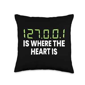 funny computer geek tees 127.0.0.1 is where the heart is funny computer geek throw pillow, 16x16, multicolor