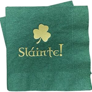 Paper Frenzy St. Patrick's Day Slainte Cheers Green Cocktail Napkins with Gold foil - 25 pack