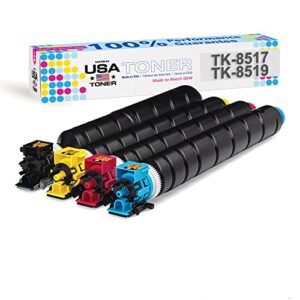 made in usa toner compatible replacement for kyocera 5052ci, 6052ci, tk-8517, copystar tk-8519 (cyan, magenta, yellow, black, 4 cartridges)