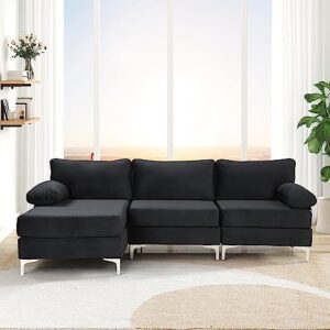 casa andrea milano llc modern large velvet fabric sectional sofa l shape couch with extra wide chaise lounge, black