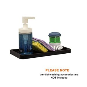HomeBee Silicone Kitchen Bath Vanity Organizer Tray, Non-Slip Multipurpose Sink Caddy | Dish Sponge, Brush, Soap Dispenser Bottle Holder | Dishwasher Safe Rubber Counter Mat (10 x 5.25 Inch – Black)