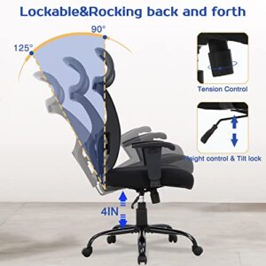 BestOffice Ergonomic Office 400lbs Wide Seat Executive Desk Lumbar Support Adjustable Armrest Headrest High Back Mesh Computer Rolling Swivel Task Chair(Black)