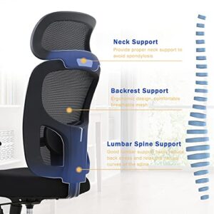 BestOffice Ergonomic Office 400lbs Wide Seat Executive Desk Lumbar Support Adjustable Armrest Headrest High Back Mesh Computer Rolling Swivel Task Chair(Black)