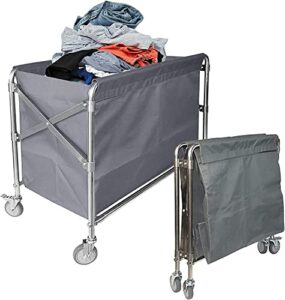 myoyay laundry sorter cart with wheels collapsible laundry hamper basket trolley foldable commercial rolling laundry cart with steel frame and waterproof lining for home/hotel/hospital