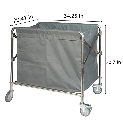 MYOYAY Laundry Sorter Cart with Wheels Collapsible Laundry Hamper Basket Trolley Foldable Commercial Rolling Laundry Cart with Steel Frame and Waterproof Lining for Home/Hotel/Hospital