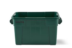 rubbermaid commercial products brute tote storage container with lid-included, 20-gallon, dark green, rugged/reusable boxes for moving/camping/storing in garage/basement/attic/jobsite/truck