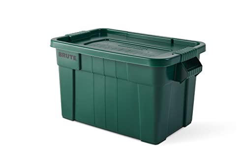 Rubbermaid Commercial Products Brute Tote Storage Container with Lid-Included, 20-Gallon, Dark Green, Rugged/Reusable Boxes for Moving/Camping/Storing in Garage/Basement/Attic/Jobsite/Truck