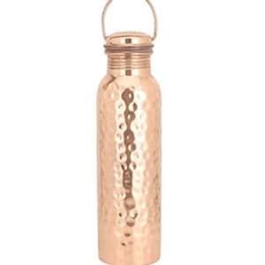 Shakti Warrior Hammered Tamba Copper Bottle - Pure Copper Water Bottle, Food Grade Silicone Seal, Leak Proof (30oz)